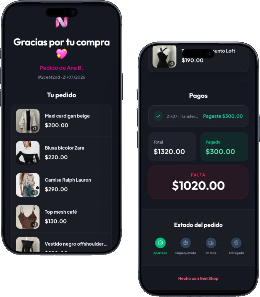 Ticket digital para clientas con productos, pagos y saldo pendiente